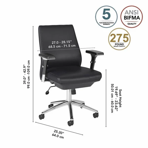 Move 40 Series Mid Back Leather Executive Office Chair in Black - Bonded Leather - M4CH1602BLL-Z