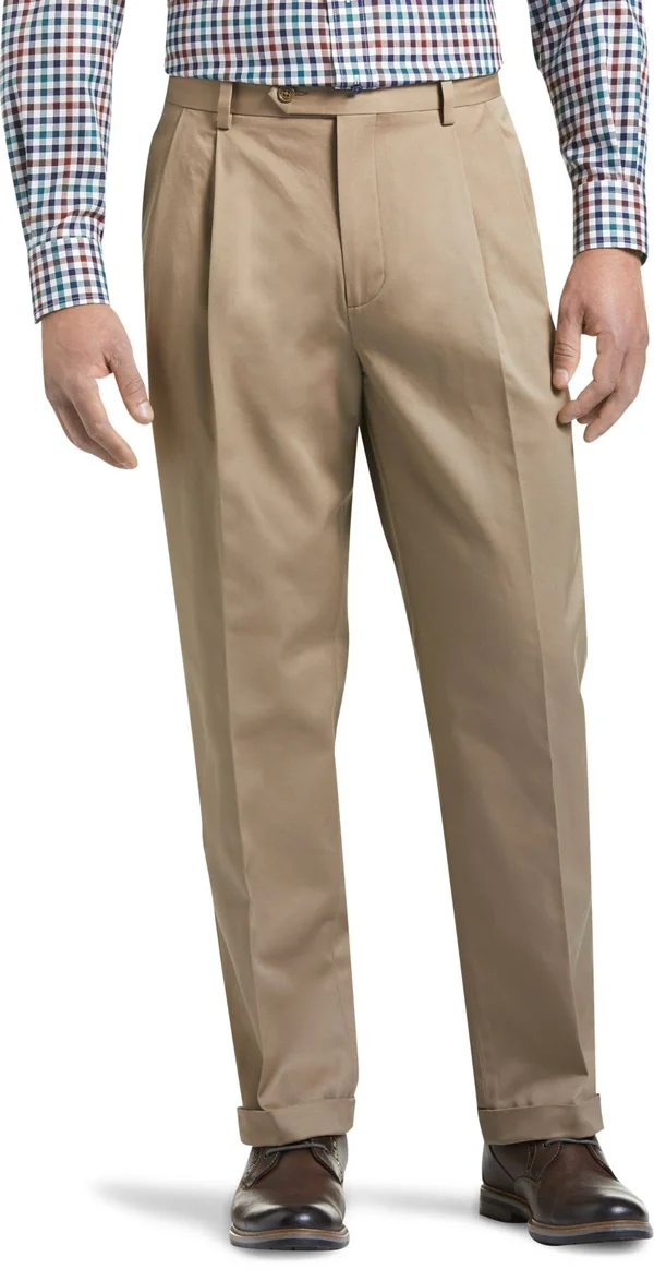 JoS. A. Bank Men's Traveler Collection Original Fit Twill Pleated Front Casual Pant - British Tan, 35x30
