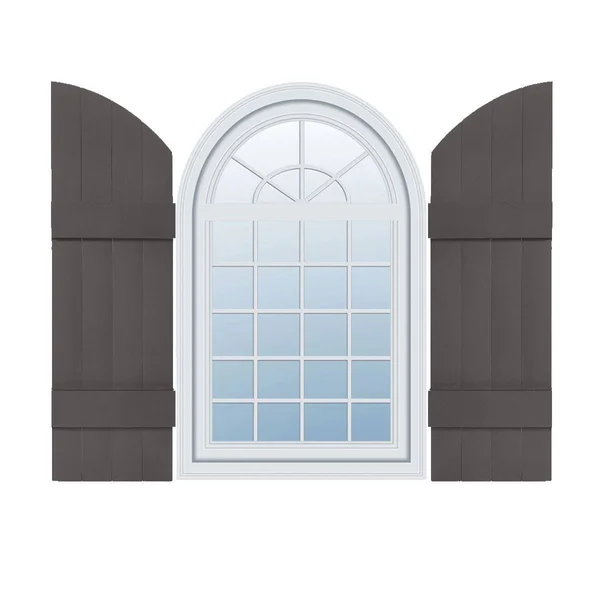 14 inchw x 89 inchh (82 inch Low Side) Mid-America Vinyl, Standard Size Four Board Joined w/Arch Top Shutters, w/Installation Sh