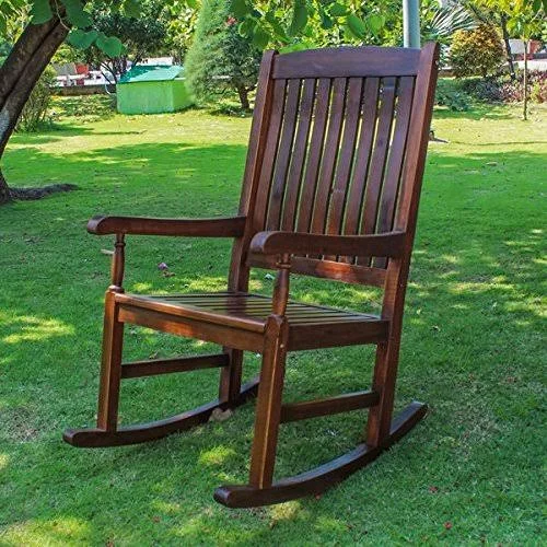 International Caravan Traditional Porch Rocking Chair Crafted from Solid Acacia Wood for Beauty and Durability