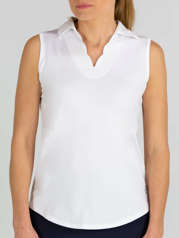 Jofit Women's Scallop Sleeveless Polo Size XS, White