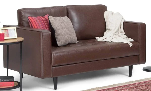 Simpli Home Blaine Loveseat, Distressed Cognac Faux Air Leather