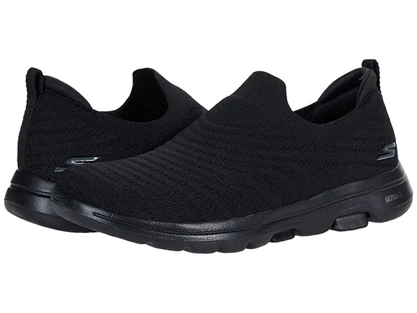 Skechers Women's GOwalk 5 Coastal View Walking Sneaker, Black/Black