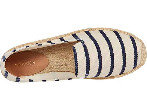 Canvas Platform Smoking Slipper Navy, White Stripe, 8