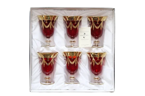Interglass Italy Set of 6 Glasses Royal Red Crystal Wine Goblets - 24K Gold