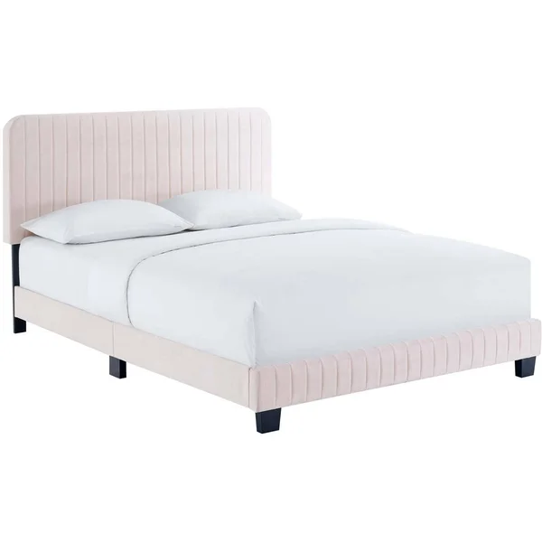 Modway Celine Pink Channel Tufted Performance Velvet Queen Platform Bed