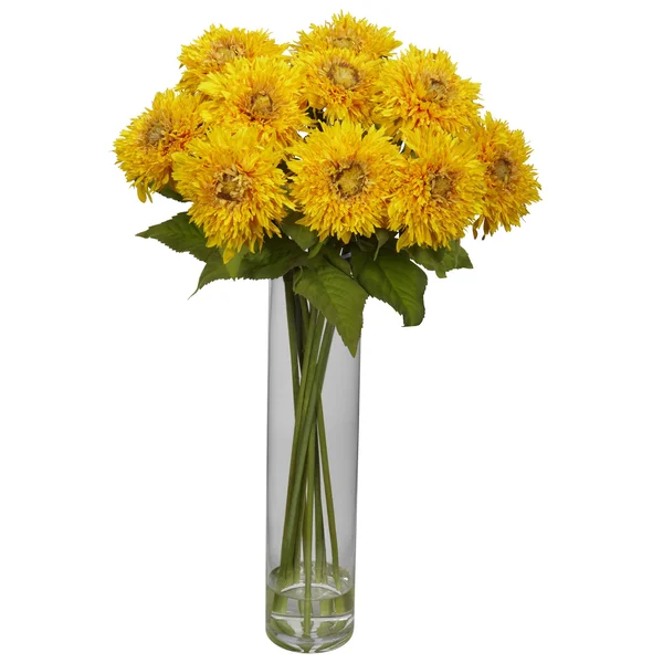 Nearly Natural Sunflower with Cylinder Silk Flower Arrangement White