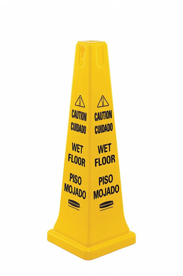 Rubbermaid Commercial 6276-77 Four-Sided Caution, Wet Floor Yellow Safety Cone, 12-1/4 x 12-1/4 x 36H
