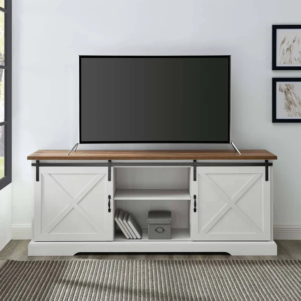 Walker Edison 70x22 Sliding Barn Door TV Console - Reclaimed Barnwood/Brushed White