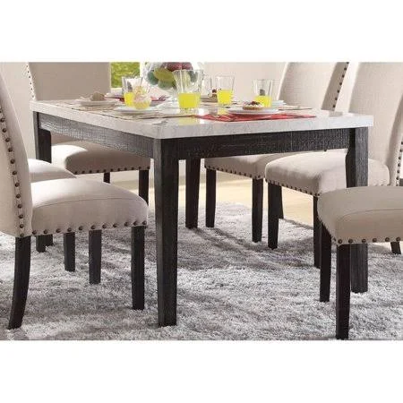 Daciye Nolan Dining Table in White Marble & Salvage Dark Oak 72850-72850 - Size: 1676.40*1016.00*177.80mm