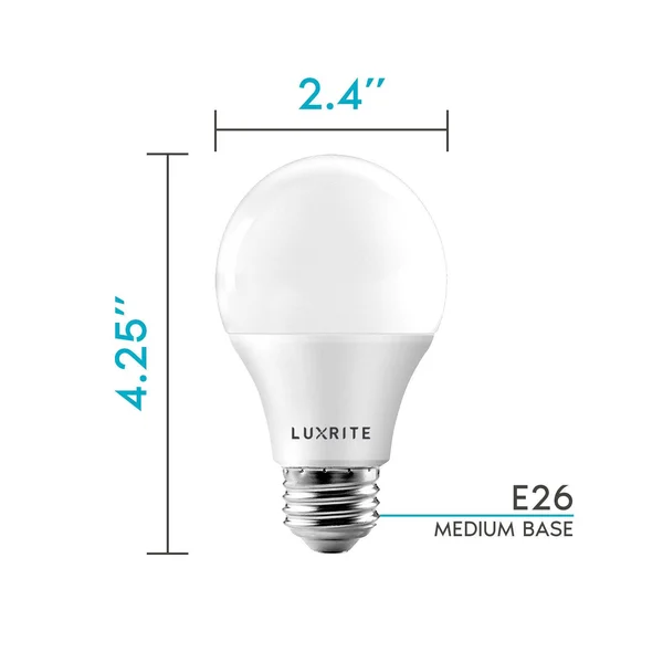 Luxrite A19 LED Bulb 60W Equivalent - 5000K Bright White, 800 Lumens, Dimmable, 9W, Enclosed Fixture Rated, Energy Star, E26 Base