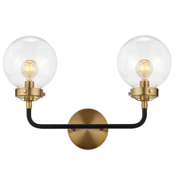 Jonathan Y Caleb 18 in. 2-Light Black/Brass Wall Sconce