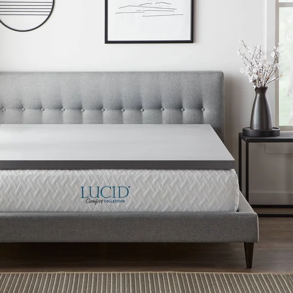 Lucid Comfort Collection 3x22 Bamboo Charcoal Memory Foam Topper - Queen