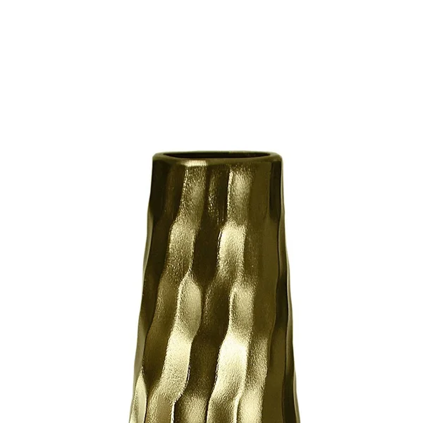 Benjara Metal Vase with Hammered Textured Surface - Gold