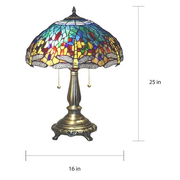 Tiffany Blue Dragonfly 23 in. Bronze Table Lamp