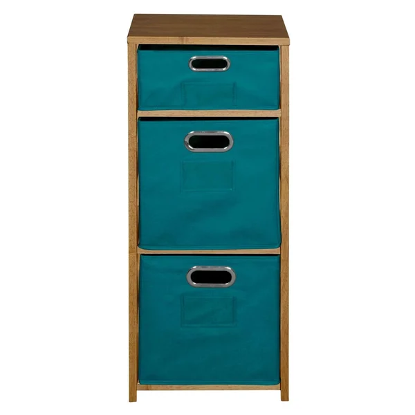 Fairway 34x22 Square Folding Bookcase with Folding Fabric Bins- Medium Oak/Teal