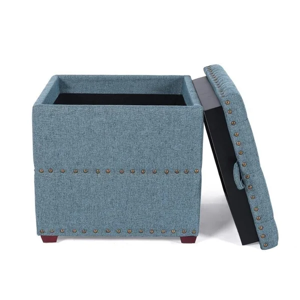 Homebeez Fabric Upholstered Square Storage Ottoman with Removable Lid (Green)