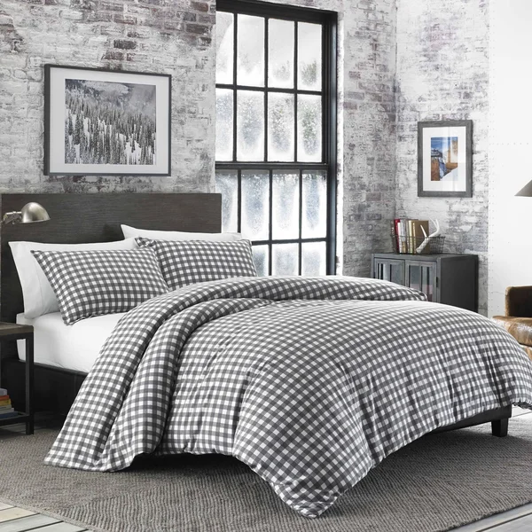 Eddie Bauer Preston Flannel Duvet Cover Set - Grey, King