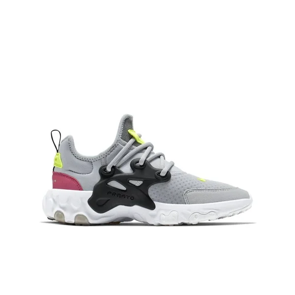 Nike Boys React Presto Shoes Wolf Grey/Black/Rush Pink Size 5.0