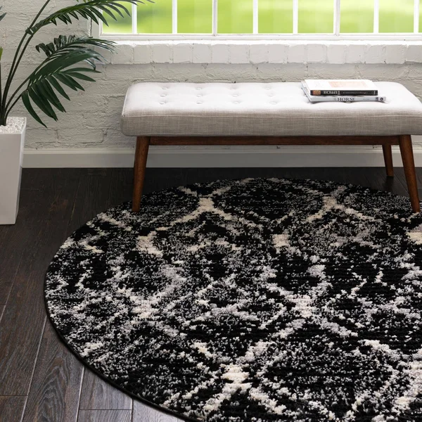 Rugs.com Tucson Collection Rug 3 ft Round Black Low Rug Perfect for Kitchens, Dining Rooms, Size: 3& x 3&