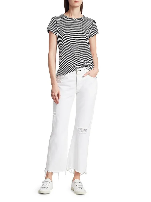 Rag & Bone Striped Crewneck Tee, Black, Women's, X-Small