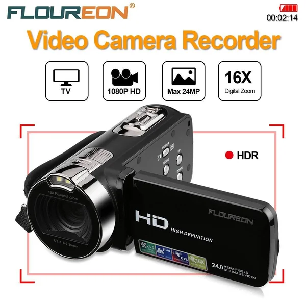 Floureon HD 1080p Camcorder Digital Video Camera DV 2.7 TFT LCD Screen 16x Zoom