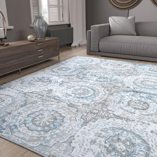 Alise Rugs Emory Transitional Floral Area Rug - 7&10&& x 10&2&& - Light Blue