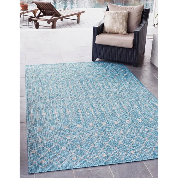 Unique Loom Outdoor Tribal Trellis Rug - 6& x 9& - Aqua Blue