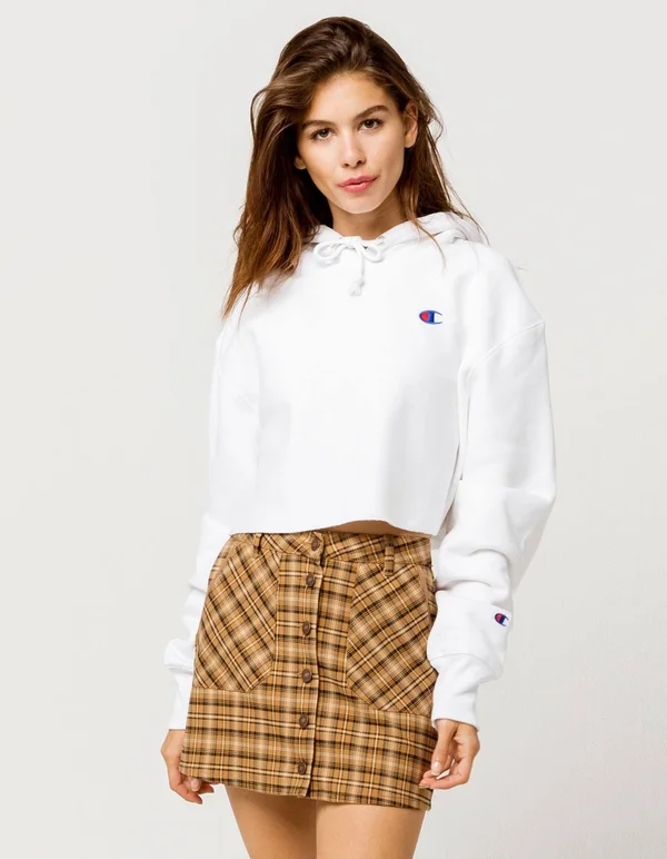 Champion REVERSE Weave Cropped Cut Off Hoodie White Size S