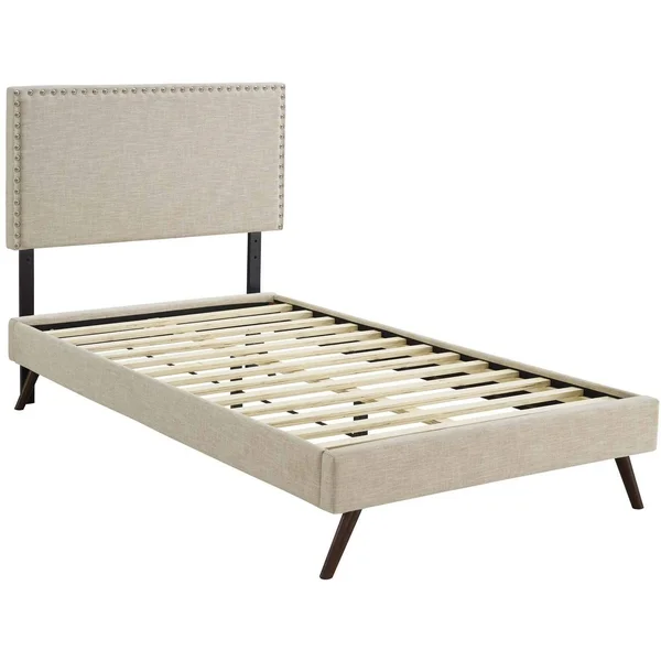 Modway Macie Twin Fabric Platform Bed with Round Splayed Legs - Azure
