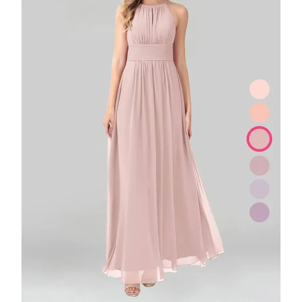Azazie A-Line/Princess Halter Floor-Length Chiffon Bridesmaid Dresses - Dusty Rose