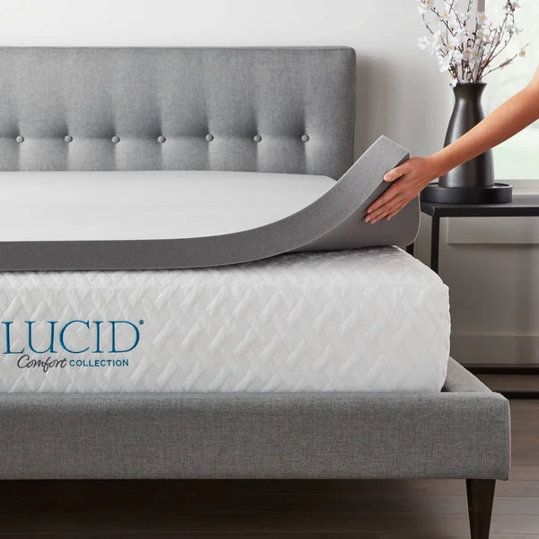 Lucid Comfort Collection 3x22 Bamboo Charcoal Memory Foam Topper - Queen