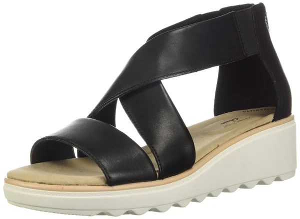 Clarks Women's Jillian Rise Wedge Sandal Black Leather 7.5