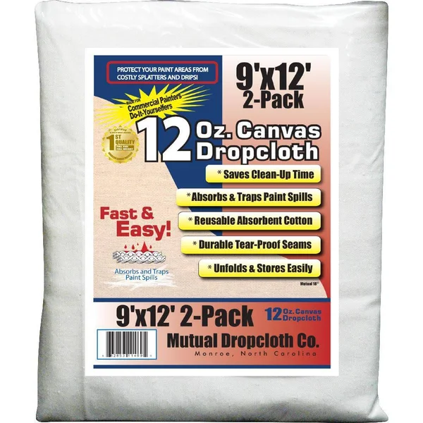 Mutual Dropcloth 11469 9 ft. x 12 ft. 12 oz. Natural Canvas Drop Cloth (2-Pack)