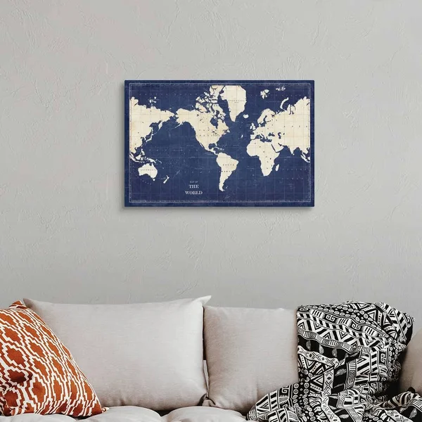 Blueprint World Map - Canvas Wall Art, 30x20, Great Big Canvas