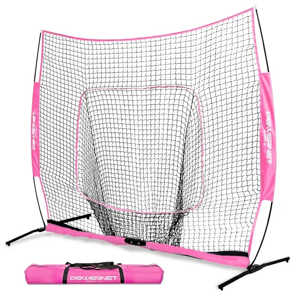 Powernet 7x7 Pro Baseball Softball Practice Hitting Net w/ One-Piece Frame (Pink)