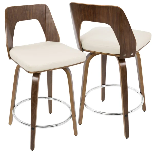 LumiSource Trilogy Walnut and Cream Mid-Century Modern Counter Stool