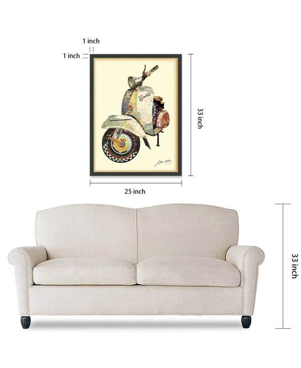 Empire Art Direct Scooter Dimensional Art Collage Hand Signed by Alex Zeng Framed Graphic Wall Art