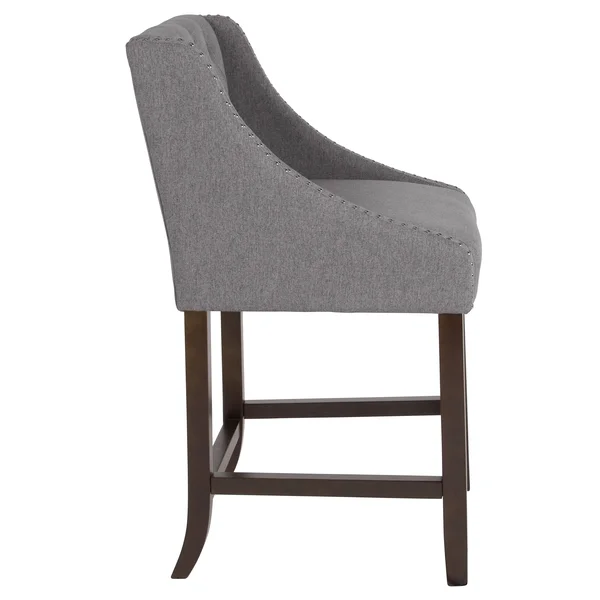 Lancaster Home 24-Inch Transitional Tufted Walnut Counter-Height Stool - Black Leather