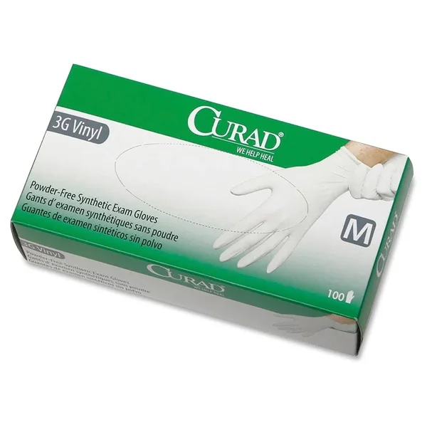 Curad 3G Synthetic Vinyl Exam Gloves, Powder-Free, Medium, 100/Box