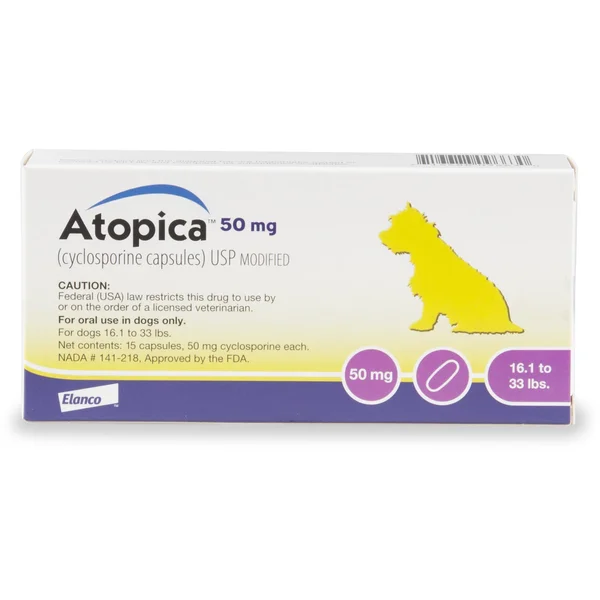 Atopica 50 mg for Dogs, 15 Capsules