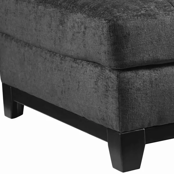 Benzara BM206198 Wooden Oversized Accent Ottoman with Tufting Details Gray and Black
