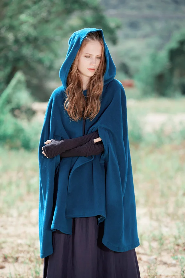 Black Hooded Wool Coat, Wool Cloak Cape, Cashmere Women Wool Winter Coat Long Jacket, Christmas Gift Coat, Black Cashmere Coat C