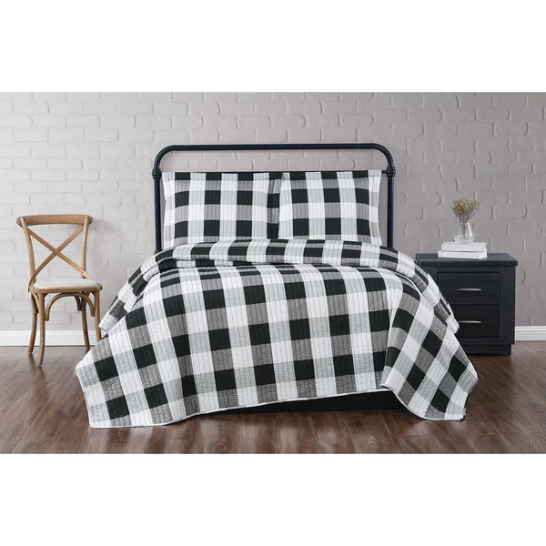 Truly Soft Everyday Buffalo Plaid Black Twin XL Quilt Set