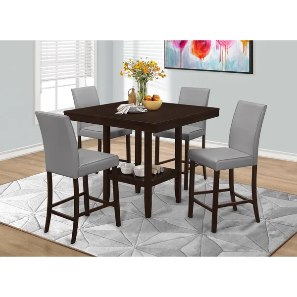 Monarch Specialties Counter Height Dining Chair-Grey Leather-Look