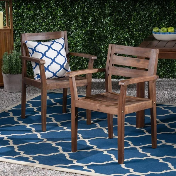 Noble House Outdoor Dining Wood Chairs in Dark Brown Finish - Set of 2