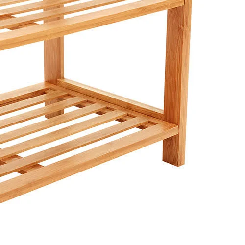New Ridge Home Goods SHO-02222 Natural Bamboo 4-Tier Shoe Rack Shoe Tower Shelf Storage Organizer Cabinet with Umbrella Stand
