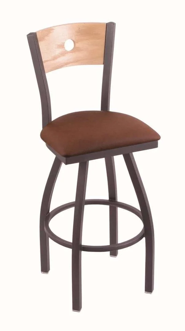 Holland Bar Stool 830 Voltaire 25x22 Counter Stool with Pewter Finish, Rein Adobe SEAT, Natural Oak BACK, and 360 Swivel 83025PW