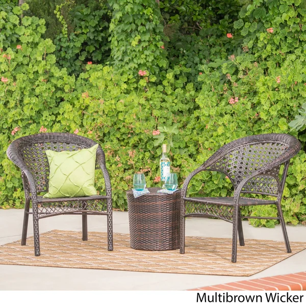Hamburg Outdoor 3-Piece Wicker Stacking Chair Chat Set by Christopher Knight Home