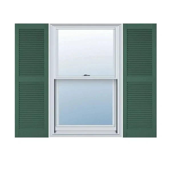 18 inchw x 77 inchh Lifetime Vinyl - Custom Straight Top Center Mullion, Open Louver Shutters, Forest Green